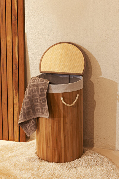 Koza Home Meander Yuvarlak Bambu Çamaşır Sepeti 35x61 55Lt 5113
