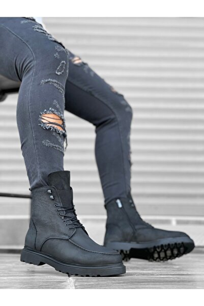 BOA Ba0212 Inside and Outside Genuine Nubuck Leather Black Men's Boots