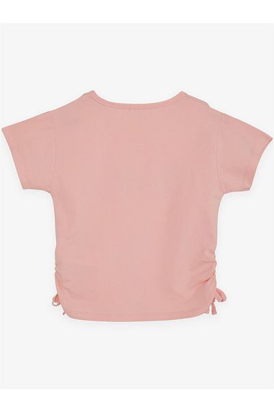 Breeze Tricou crop pentru fetiță cu fundă strânsă pe partea laterală imprimată cu pietre și 8-14 ani, somon