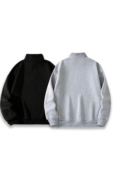 khufu Set of 2 Half Zipper Stand Collar Shark Printed Sweatshirt