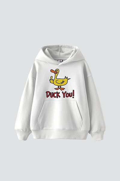 Sekizbiraltı Duck You Printed Oversize Unisex Premium White Hoodie