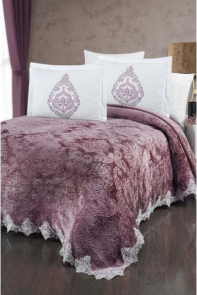 THE Home Collection Plum Larissa French Laced 6 Piece Blanket Bed Cover Set