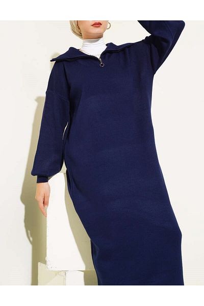 Lavanta Tekstil Straight Knitwear Dress with Half Zipper