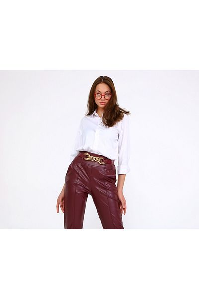 OUZ Fashion Women's Leather Corsage Pants - Chain Belt Gift