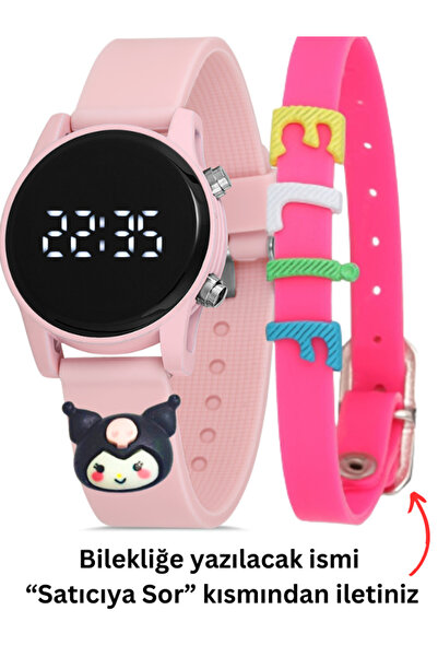 Black Point Su GeçirmezPembe Renk Dijital Çocuk Saati Kuromi Figürlü ve İsmli...