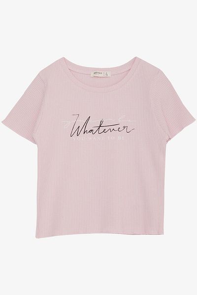 Breeze Κοριτσίστικο T-Shirt Κείμενο εμπριμέ με ραβδώσεις 8-14 ετών, ροζ