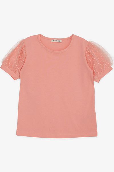 Breeze Tricou Fete Maneci Tulle 8-12 Ani, Somon
