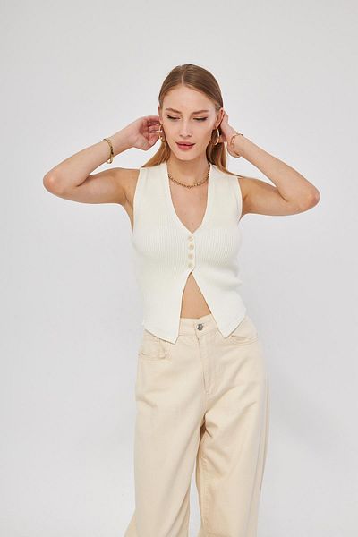 Irmak Kerekli Women's Ecru Corduroy Vest Women's Blouse Y3107