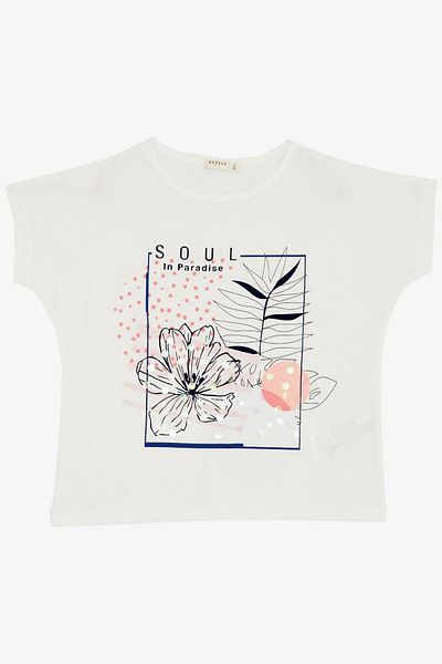 Breeze T-Shirt για κορίτσι 10-16 ετών - Flower Printed, Sequin, Ecru