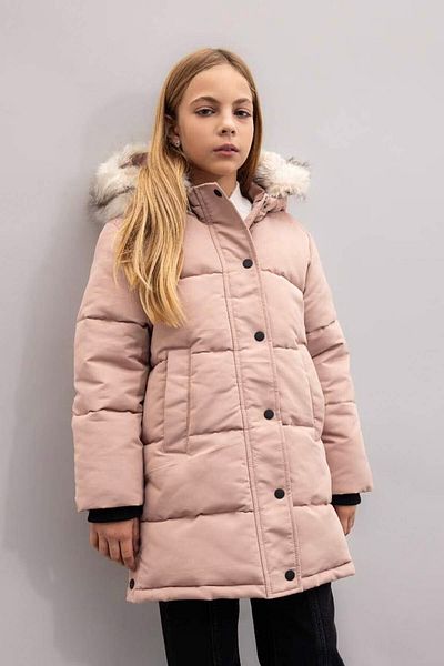 DeFacto Dívčí kabát z umělé kožešiny Rose s odnímatelnou kapucí C8755a8/br476