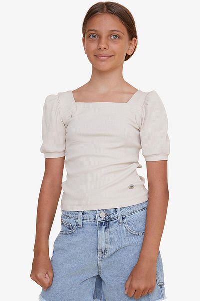 Breeze Κοριτσίστικο Crop T-Shirt τετράγωνο γιακά 8-14 ετών, μπεζ