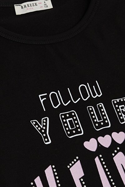 Breeze Κοριτσίστικο T-Shirt Stoned Text & Heart Printed 8-14 ετών, Μαύρο