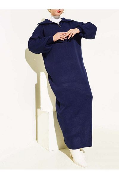 Lavanta Tekstil Straight Knitwear Dress with Half Zipper