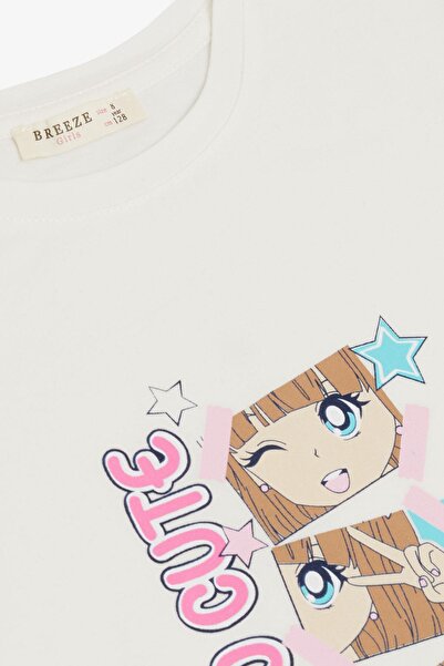 Breeze 4-9 Years Girl's T-Shirt - Cute Pose, Printed Ecru
