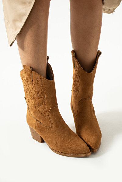 Moda Devrin Κοντές καουμπόικες μπότες Tan Suede Western