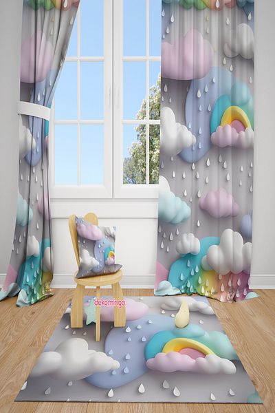 dekomingo Three-Dimension Clouds Baby and Children's Room Fon Curtain 2 Wings