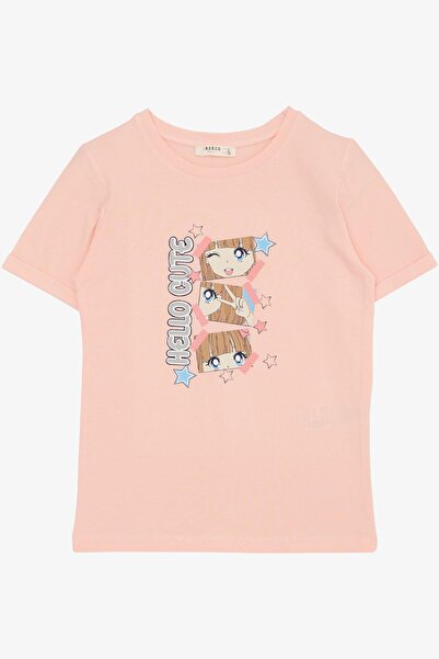 Breeze Футболка для дівчаток 4-9 років - Мила поза, з принтом, лососева