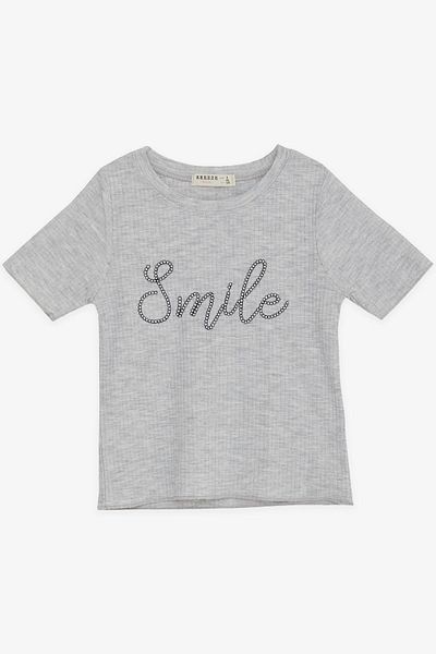 Breeze Κοριτσίστικο T-Shirt με κεντημένο κείμενο τυπωμένο 8-14 ετών, γκρι μελανζέ