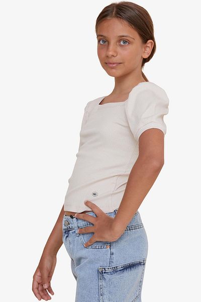 Breeze Κοριτσίστικο Crop T-Shirt τετράγωνο γιακά 8-14 ετών, μπεζ