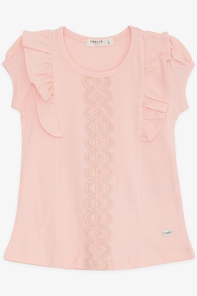 Breeze Girl's T-shirt with Ruffled Gourd Embroidery 3-8 Years Old, Salmon