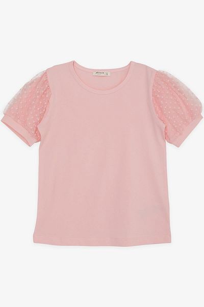 Breeze Tricou Fata Maneci Tulle 8-12 Ani, Roz