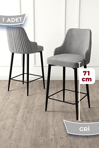 Canisa Enox Serisi, Mutfak Bar Sandalyesi, Babyface Kumaş, Siyah Metal Ayak , 1 Adet Gri Sandalye