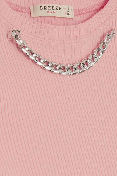 Breeze Κοριτσίστικο Crop T-Shirt με αξεσουάρ αλυσίδας 9-14 ετών, σολομός