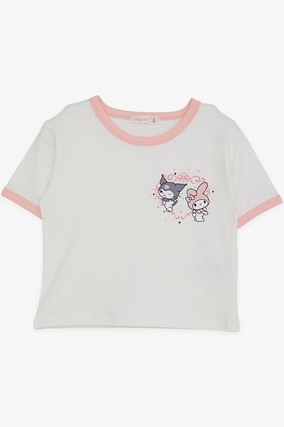 babely gırls Tricou pentru fete 9-16 ani - Crop Cut, Cartoon, Kuromi & My Melody Print, Ecru