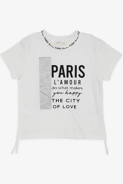 Breeze Κοριτσίστικο T-Shirt Letter Printed Glitter Side Gathered 9-14 ετών, εκρού