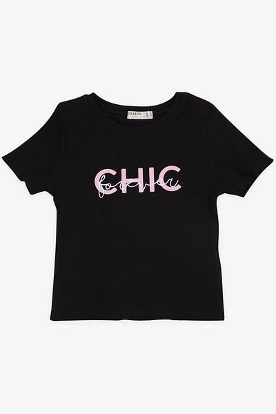 Breeze Tricou Fetă Crop Text Printed 8-14 Ani, Negru