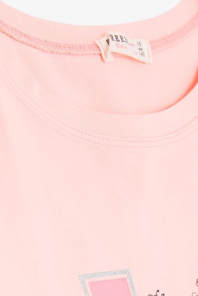 Breeze Girl's T-Shirt Glitter Text Flower Printed 10-16 Years, Salmon