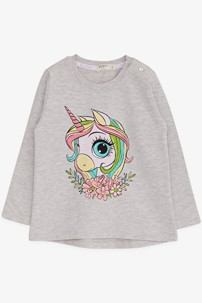 Breeze Kız Çocuk Uzun Kollu Tişört Unicorn Baskılı 1.5-5 Yaş, Bej Melanj