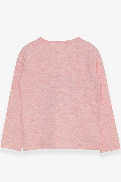 Breeze Tricou pentru fetiță cu mânecă lungă cu sclipici text imprimat 3-7 ani, somon Melange