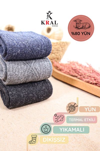 KRAL SOCKS Set de 3 perechi de iarnă pentru bărbați - șosete fără sudură din lână dublă, parfumate din lână de miel, cu efect termic
