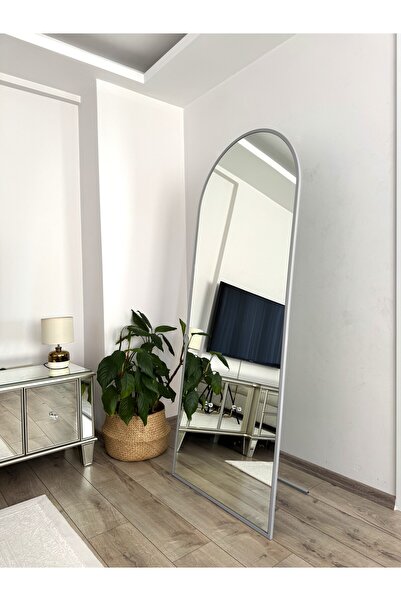 EFFE YAPI DEKOR Gri Metal Çerçeveli 180x70 Cm Oval Ayaklı Boy Aynası