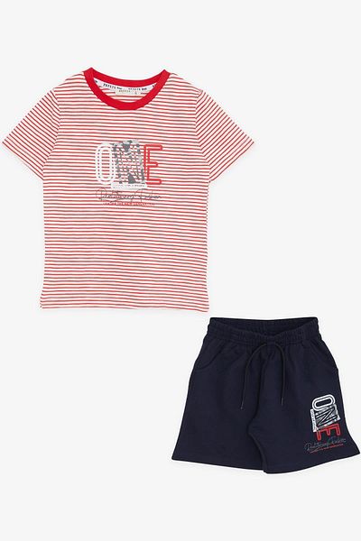 Breeze Boy's Shorts Suit Striped Text Printed 2-6 Years, Red