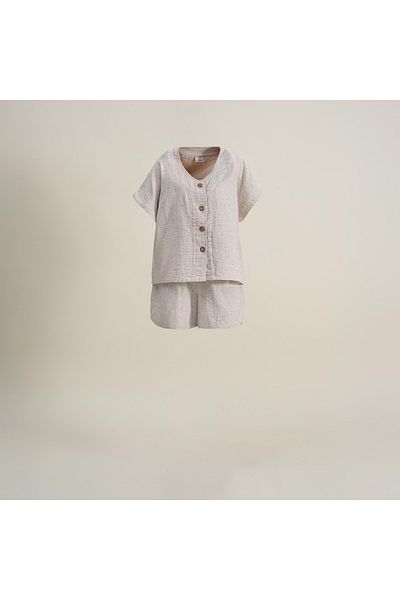 Ecocotton Γυναικείο σετ πιτζάμες μπεζ σορτς Alinda - 100% οργανικό βαμβάκι μουσελίνα