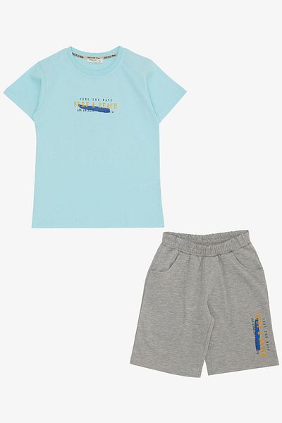Breeze 4-9 Years Boy's Shorts Set - Holiday Themed and Text Printed, Light Blue