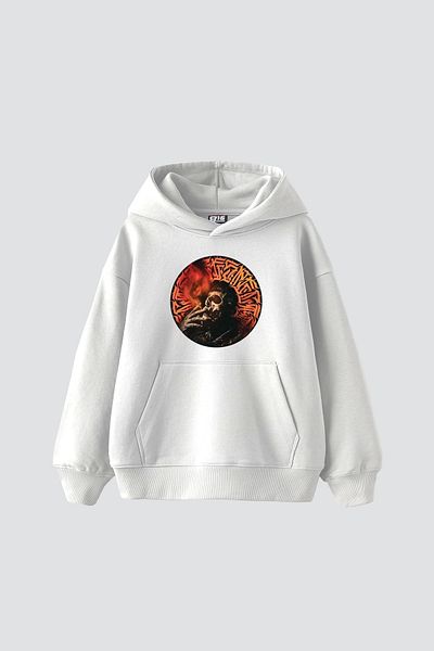 Sekizbiraltı Skull Man Smoke Printed Oversize Unisex Premium White Hoodie