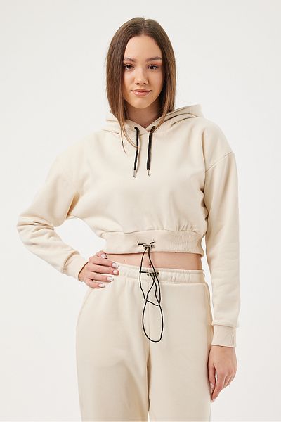 POODLE Γυναικείο Crop Sweat με ελαστική μέση και κουκούλα