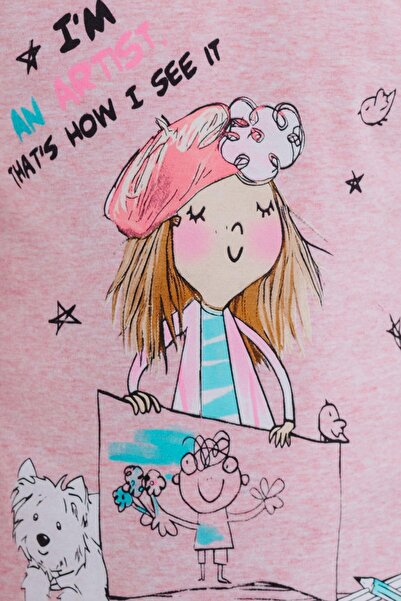 Breeze Μακρυμάνικο μπλουζάκι για κορίτσια με στάμπα 3-8 ετών, Salmon Melange