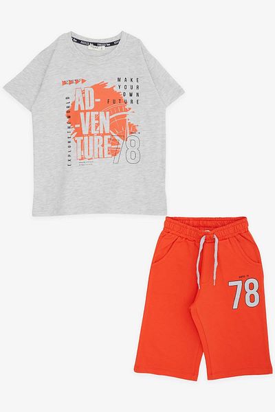 Breeze Boy's Shorts Suit with Text Printed Lacing Accessory, Age 5-10, Light Gray Melange