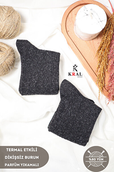 Kral Lambswool Мъжки черни зимни чорапи от агнешка вълна