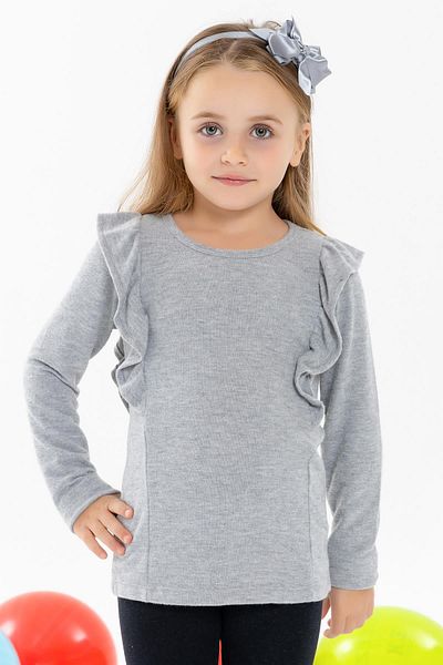 Breeze Girls' Long Sleeve Blouse with Ruffled Shoulder 3-8 Years, Gray