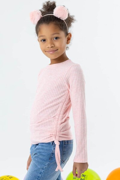 Breeze Μακρυμάνικη μπλούζα για κορίτσια με πλάγια πλισέ 8-14 ετών, Salmon Melange