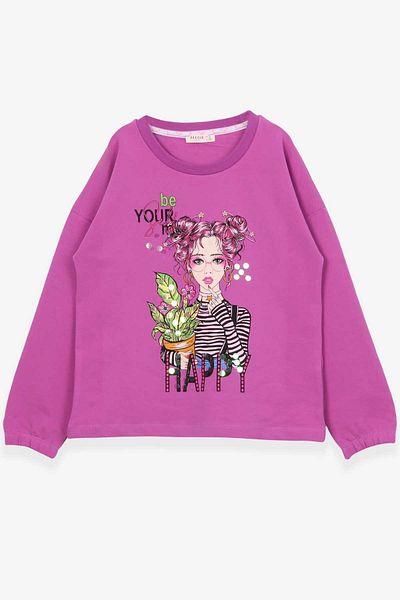 Breeze Tricou fetiță cu mânecă lungă Portret fata imprimat 10-14 ani, violet