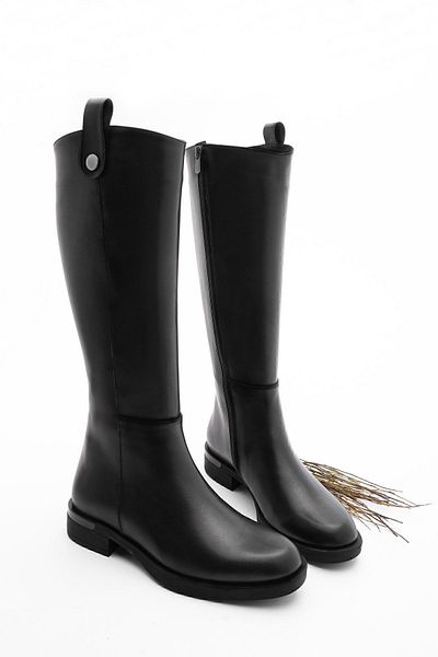 Marjin Damen Alltagsstiefel über dem Knie Reißverschluss Lindo Schwarz