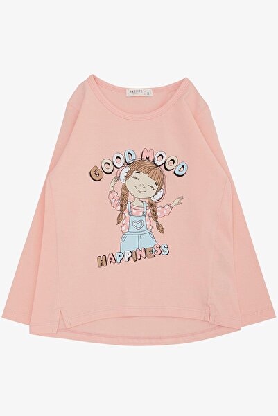 Breeze Devojčička majica dugih rukava Srećna devojčica koja sluša muziku Štam...