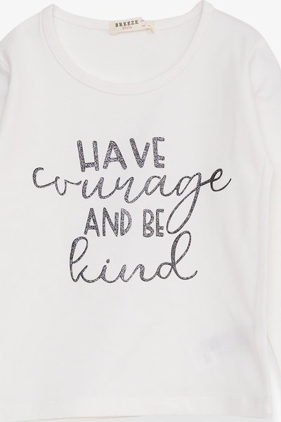 Breeze Κοριτσίστικο μακρυμάνικο μπλουζάκι με ασημί κείμενο τυπωμένο 3-7 ετών, εκρού