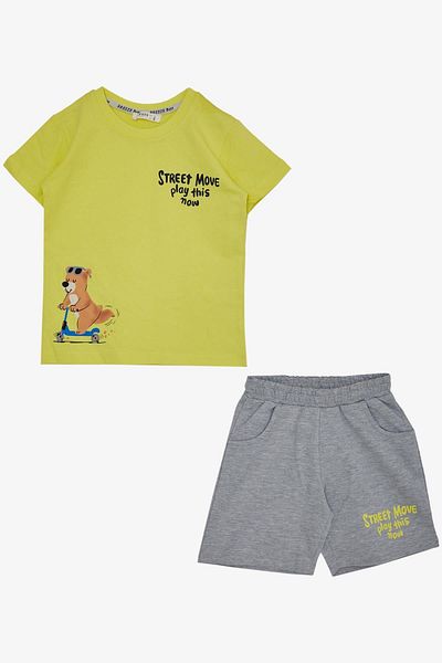 Breeze Boy's Shorts Set - Skateboarder and Teddy Bear Printed, 2-6 Years, Yellow